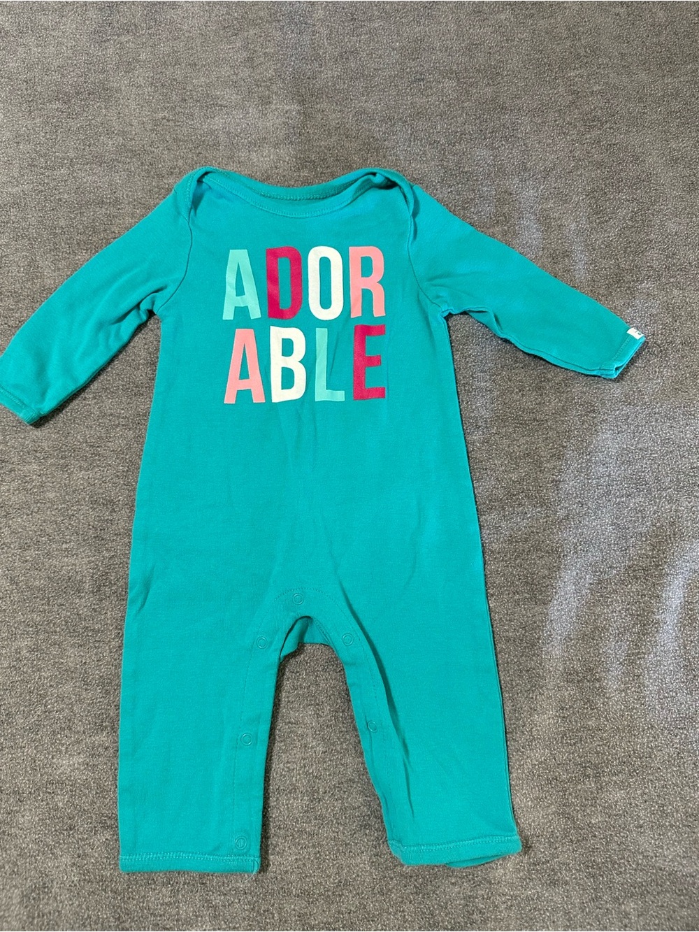 Old Navy Teal Long-Sleeve Baby One-Piece with Colorful 'ADORABLE' Text